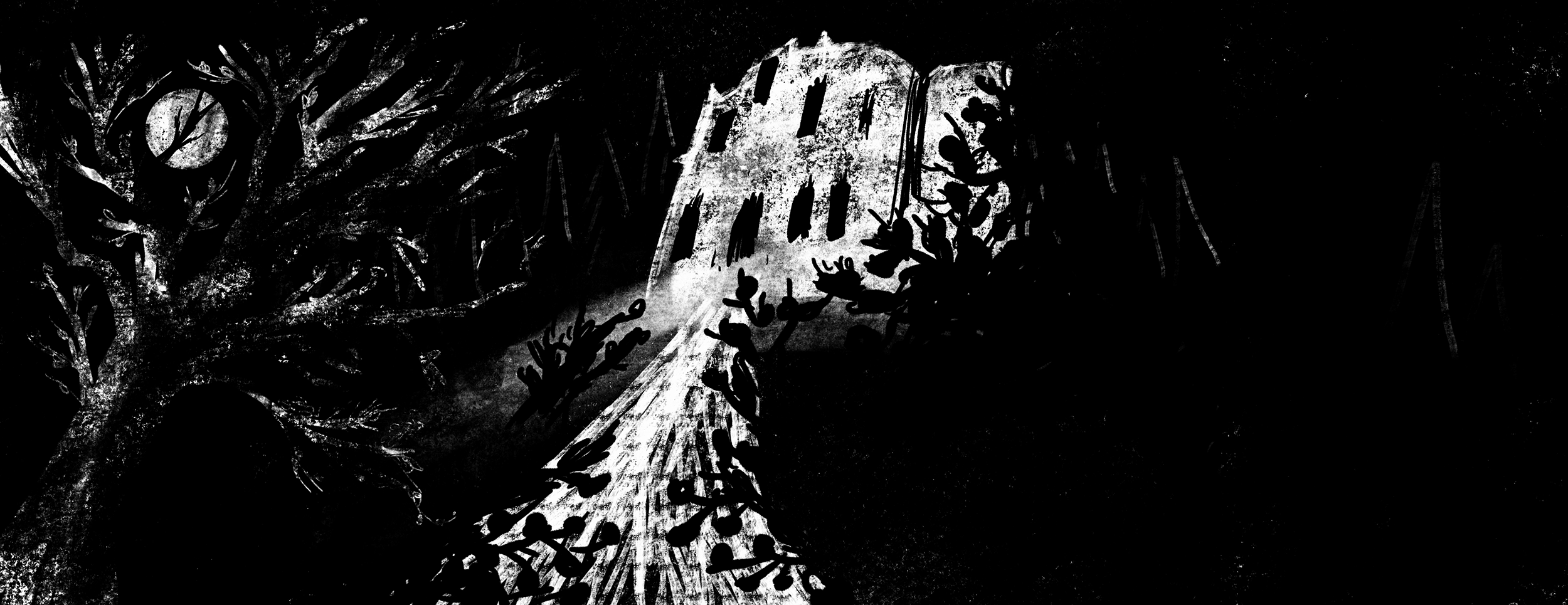 An old castle on a hill, with a full moon in the sky